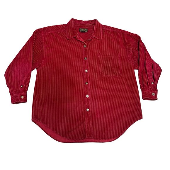 Eddie Bauer Corduroy Shirt Jacket Shacket Women’s Size Large Red Thick Heavy - Picture 1 of 16